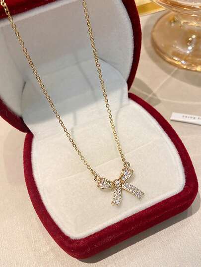 1pc Delicate Minimalist Bow Pendant Necklace For Women