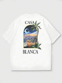 K-GLORY Kaos Lengan Pendek Pria Kasual Serbaguna Sederhana dengan Motif Pemandangan Jalanan Amerika dan Elemen Terkait - Putih - View 5
