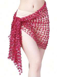 Women's Hollow Out Belly Dance Hip Scarf, Women's Belly Dance Fringe Sequin Skirt - Multicolor - View 10
