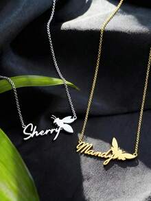 18K Gold Plated Personalized Butterfly Name Necklace, Stainless Steel Insect Name Necklace, Custom Gift For Women And Men - 1 - View 6