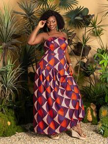 Faeriesty Plus Size Women's A-Line Flare Hem Sleeveless Zip-Up Woven Dress - Multicolor - View 6