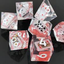 7颗半透明手工树脂骰子套装，适用于角色扮演游戏（RPG）桌面游戏，包含D20、D10、D8、D6、D4和D%骰子。 - 彩色 - 查看 2