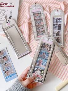1pc Shiny Silver 4-Slot ID Card Holder, Student ID Badge Reel, Idol Fan Card Sleeve - Multicolor - View 6