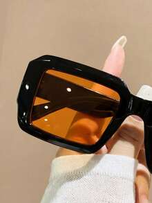 1 Pair Retro Rectangular Eyeglasses, Fashion Eyewear For Men And Women - Black and Yellow - View 3