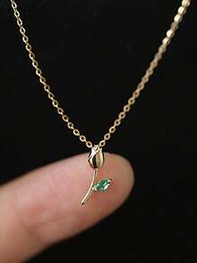 1件S925纯银镶嵌锆石浪漫花朵吊坠项链，精致玫瑰花设计，优雅颈链，女士礼物 - 玫瑰花 - 查看 1