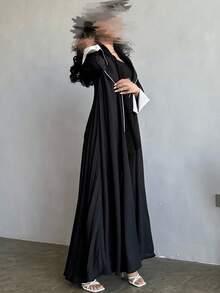 Abaya Cardigan Robe, Elegant Long Robe, European & Dubai Style - Black - View 3