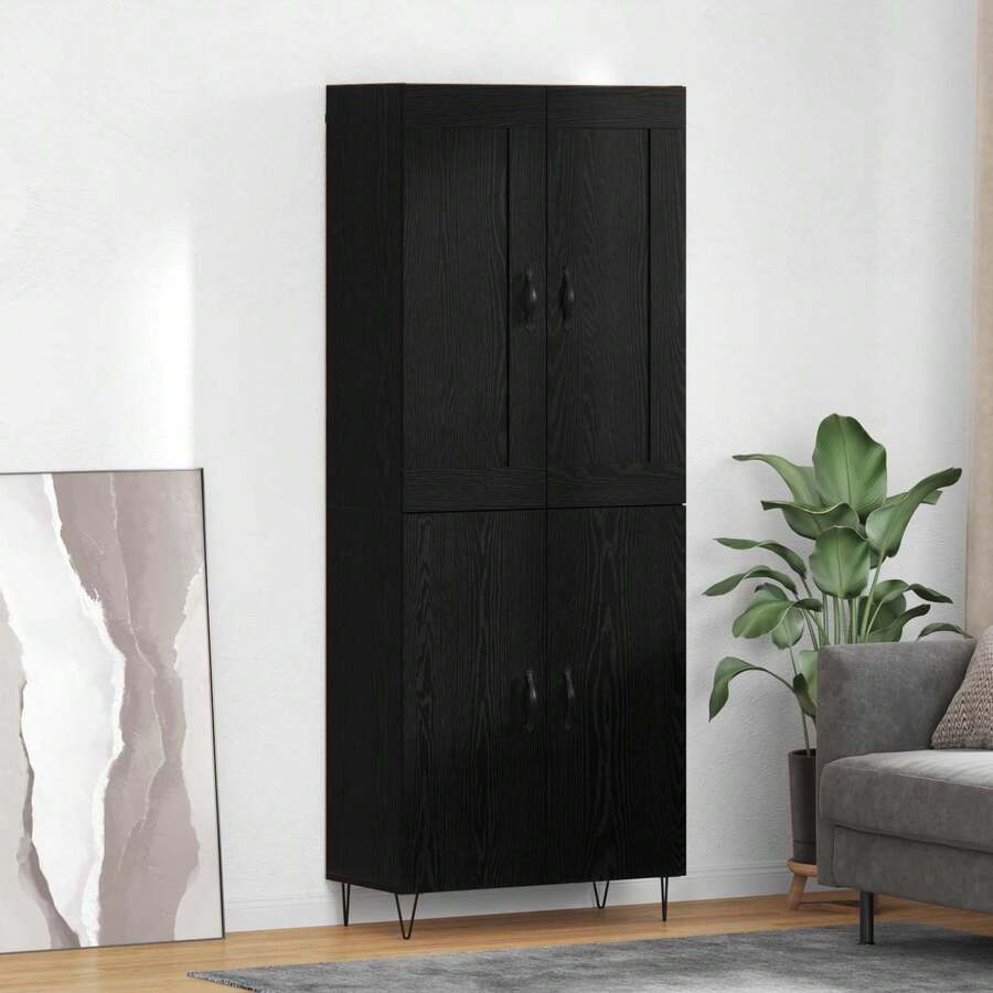 vidaXL Highboard In Schwarzeichen-Optik, 69,5 X 34 X 180 Cm, Holzwerkstoff - Schwarz - Übersicht 1