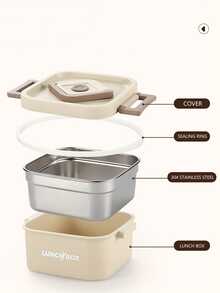 Set Wadah Makan Siang Terisolasi Portabel Dewasa & Pelajar 1/3/4/5 buah, Kotak Bento Stainless Steel yang Dapat Ditumpuk untuk Makanan Panas, dengan Tas Makan Siang Terisolasi, Unisex, 4 Wadah Makanan Panas Terpisah, Aman untuk Microwave (Aprikot/Cokelat) - MultiWarna - View 3