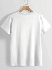 Camiseta casual de cuello redondo para mujer, con diseño de rosa y corazón con la frase "LOVE YOU" para el Día de San Valentín.Tejido elástico, lavable a máquina, regalo ideal para amigas. - [Blanco] - Ver 2