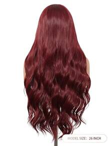 13x4 Lace Front Wig Burgundy Red Long Wavy Wig Natural Pre Plucked Hairline Heat Resistant Synthetic Wig For Daily Party 26inch - Burgundy - View 4