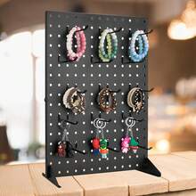 Metal Pegboard Display Stand With 15 Peg Board Hooks Accessories, Desk Pegboard Panels, Merchandise Display Rack For Selling Accessories Vendors & Events Retail Craft Shows & Fairs (17*13Inch, Black) - 黑色 - 查看 6