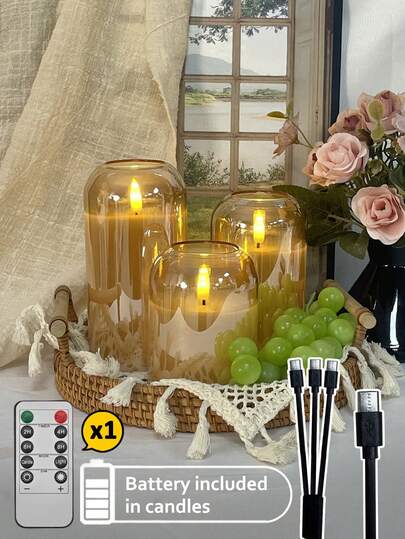 Bộ 3 đèn nến không lửa sạc lại được kèm hẹn giờ và điều khiển từ xa, nến LED sạc lại không bị chảy, màu trắng ngà, ngọn lửa ấm áp, thích hợp cho gia đình, Halloween, Giáng sinh, Ngày lễ tình nhân, quà tặng, sinh nhật, đám cưới, tiệc tùng, đèn trang trí không khí cho các dịp lễ khác nhau.