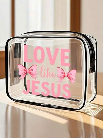 个性化透明化妆包 - “像耶稣一样爱”主题设计，饰有蝴蝶结图案 | 防水拉链旅行收纳包，可存放化妆品和洗漱用品 | 海滩度假必备，夏季假日女性及女孩必备 | 轻便防褪色图案收纳包 | 完美的沙滩婚礼回礼