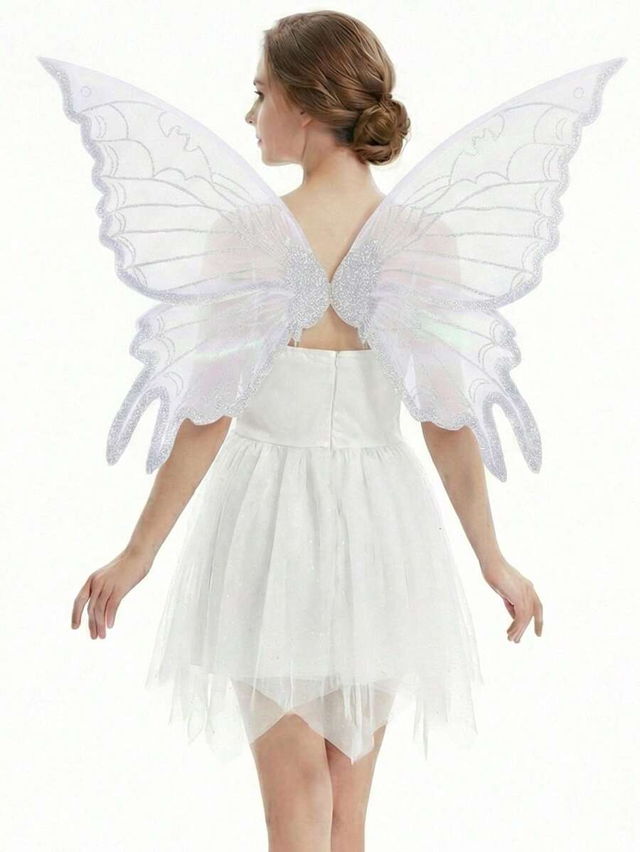 1 đôi cánh bướm màu xanh lá cây Fairycore, cánh thiên thần trong suốt lấp lánh cho Halloween, lễ hội, tiệc rave, đạo cụ chụp ảnh, cánh tiên cho bé gái và phụ nữ, cánh bướm bằng vải organza lấp lánh với dây đeo co giãn, cánh thiên thần trong suốt cho trang phục Halloween, cosplay, tiệc sinh nhật, hóa trang, đạo cụ chụp ảnh.