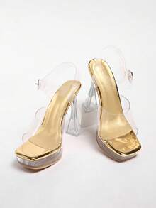 Sexy transparente Kristall Plateau Rutschfeste Sandalen mit hohem Absatz für Frauen, neue Sommersandalen für Nachtclub-Bühnenauftritte mit hohem Absatz - Gold - Übersicht 6