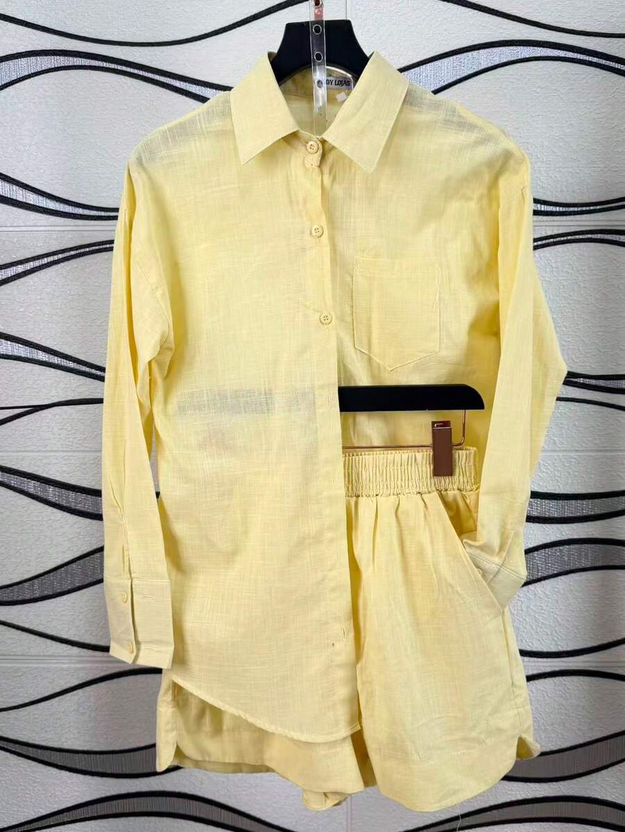Women's Imported Linen Shirt / Button / Lining / / Women's - Kuning - View 1