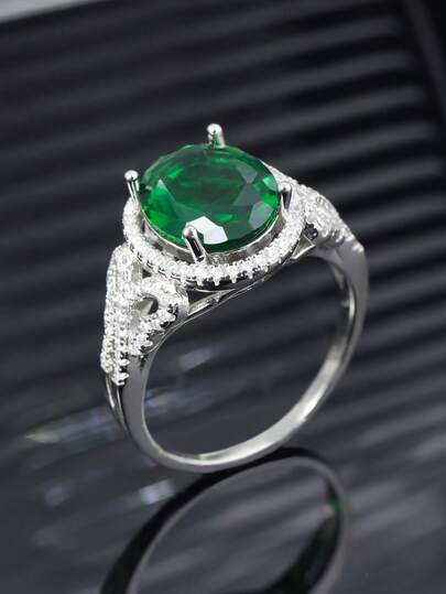 1pc S925 Sterling Silver Lab-Grown Gemstone Ring, Suitable For Wearing At Luxury Events Like Galas And Parties, Can Be Given As A Gift To Partner Or Best Friend On Christmas Or Valentine's Day To Express Elegant And Generous Sentiments.