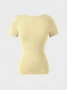 Casual Elegant Short Sleeve Crew Neck Top, Suitable For Daily Wear, Commuting, Going Out, Spring/Summer - Yellow - View 7