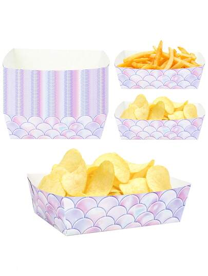 10pcs/30pcs/50pcs Mermaid Paper Food Trays Fish Scales Pattern Mermaid Hot Dog Paperboard Food Boats Trays Mermaid Themed Birthday Party Decorations Supplies Summer Holiday Under The Sea Theme Party Favors