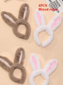 2 piezas/4 piezas Diadema con orejas de conejo de peluche, colores surtidos, decoración de ambiente para fiesta de Pascua - Multicolor - Ver 8