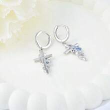 925纯银立方氧化锆十字架耳环，狗爪耳环，低过敏性优雅耳环，适合女性日常佩戴，生日礼物 - 銀色 - 查看 5