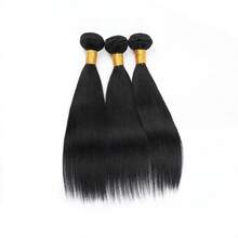 Set de 1 pieza/3 piezas de extensiones de cabello humano virgen brasileño liso, color natural, 8-30 pulgadas - Negro - Ver 26