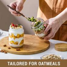 2/4 Stück 300ml (10oz) Gläser mit Deckeln, Overnight Oats Behälter, Glas Lebensmittelbehälter geeignet für Joghurt, Chiasamen, Snacks und Gewürze, Lebensmittelbehälter, Küchenorganisation, Glasgeschirr, Mahlzeitenvorbereitungsbehälter - Verschiedenfarbig - Übersicht 11