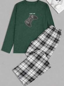 Men Cottonline Printed Casual Regular Loungewear Set - Dark Green - View 1