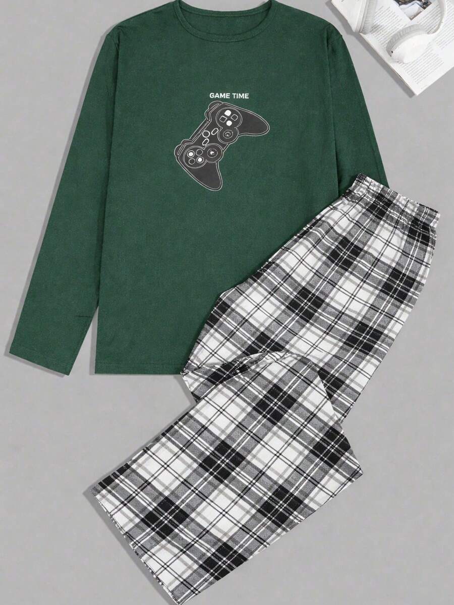 Men Cottonline Printed Casual Regular Loungewear Set - Dark Green - View 1