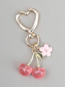 New Shiny Artificial Cherry Keychain For Men And Women, Fashionable Exquisite 3D Cherry Blossom Pendant, Creative Bag Charm Versatile Small Accessories - 紅色 - 查看 2