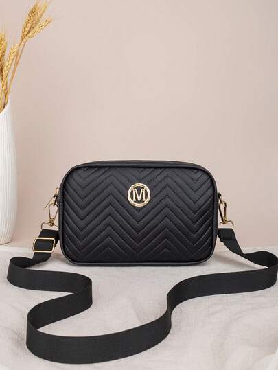 Bolso cruzado ligero y elegante con correa ancha, adecuado para uso diario casual. Bolso de cámara acolchado con herrajes dorados redondos, con correa de hombro ajustable, adecuado para uso diario y vacaciones como regalo.