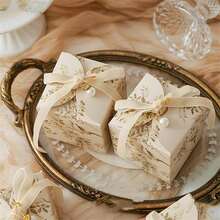 10/50/20pcs Wedding Decoration Boxes With Velvet Ribbon, Pearl, Floral, Birthday Party Gift Packaging Boxes, Foldable - 10 Champagne-colored Pieces - View 5
