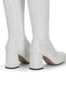 Women's Gogo Boots Square Toe Chunky Fashionable  Casual Simple Knee High Boots - 白色 - 查看 8