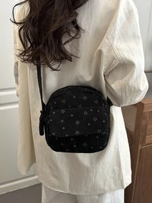 1pc Minimalist Fashion Star Pattern Square Bag, With 3D Outer Pocket, Camera Pouch And Adjustable Long Shoulder Strap, Suitable For Women Casual Daily Use And Students - Black - View 3