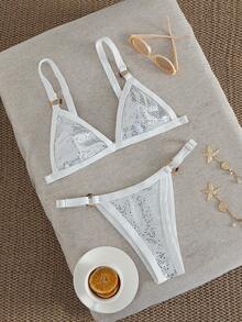 New Women's Swimwear Bikini Set, Sequin Sexy Criss-Cross Back Beach Vacation Swimwear White - White - View 3