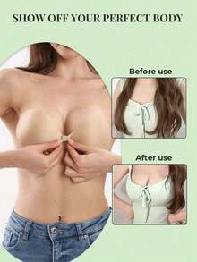 1对女士肤色隐形粘性聚拢文胸垫 - 5厘米加厚提拉防外翻，强力支撑，完美适用于夏季婚礼和无肩带连衣裙 - 杏色 - 查看 7