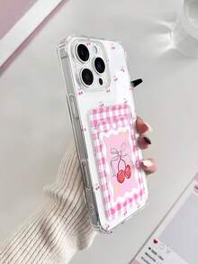 Bowknot Cherry Painted Transparent Card Holder Soft Silicone Protective Phone Case Compatible With IPhone 17pro/17Air /17/17promax16/11/16pro/16plus/16promax/16e/15Promax/13/14/12/XS/XR/7G/8P, Compatible With Samsung Galaxy, Redmi - Multicolor - View 5