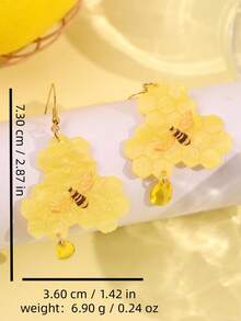 1pc Creative Honeycomb Bee Yellow Teardrop Acrylic Pendant Earrings, Fashionable Jewelry Suitable For Daily, Commute, Festivals And Parties - Multicolor - View 5