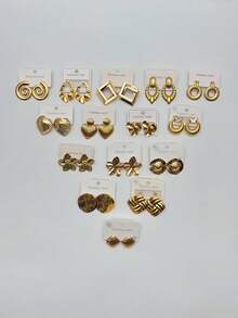 [ 14 Styles ] European And American Retro Gold Earring Set With High-End Stainless Steel Earrings (Random Styles, 1 Pair, 3 Teams, 5 Pairs, 7 Pairs) - Multicolor - View 8