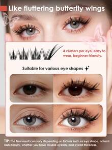 Seedew 72片/盒狐狸毛假睫毛，自粘式D型卷翘睫毛簇，10-11-12-15毫米，狐狸眼妆必备，适合派对和日常佩戴，睫毛增长美妆工具 - D - 查看 2