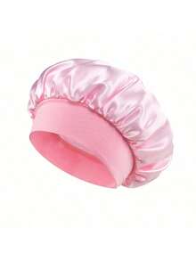 1pc/2pcs Silk Sleep Cap, Satin Sleep Hat, Soft Elastic Silk Hair Bonnet, Suitable For Curly Hair (Black And Pink) - Multicolor - View 13