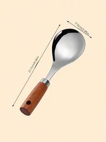 Cuchara de arroz de acero inoxidable, pala de arroz antiadherente, cuchara de servir de mango largo, cuchara de arroz de mango de madera grande - Marrón - Ver 9