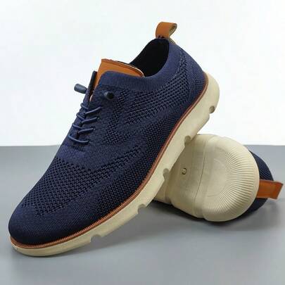 男士休闲运动鞋，弹性针织鞋面，轻便透气，一脚蹬设计，适合健身和休闲穿着，春夏款