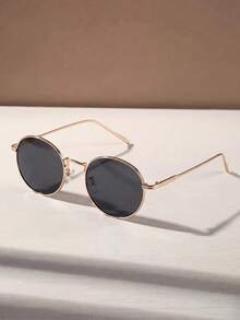 1 Pair Unisex Retro Metal Round Small Frame Fashion Glasses, Suitable For Street Style, Travel, Vacation, Sports, Driving, Festivals, Outdoor Activities, Elegant Attire, Holiday Atmosphere, Leisure And Entertainment, Parties, Outdoor Activities, Street Style, Fishing, Summer Beach Vacation, Outdoor Activities, Travel - Tro vàng - Xem 2