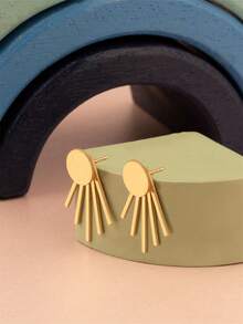 CHOSHILAR 1 Đôi bông tai dáng dài kiểu Châu Âu cổ điển, thiết kế bất đối xứng với sọc dọc, hình quạt hình học, kiểu dáng độc đáo dành cho nữ, phù hợp để đeo hàng ngày và dự tiệc, món quà tuyệt vời cho mùa tốt nghiệp. - Vàng - Xem 3