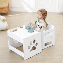 Kids Table And Chair Set, Montessori Weaning Table & Chair Set, 3 Adjustable Height Chair & Activity Table With Fence For Eating, Playing, Learning - White - View 2