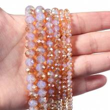 1颗半酒红色和象牙色刻面圆形水晶珠，尺寸4/6/8毫米，时尚闪亮电镀彩色基础款手工DIY隔珠，适用于手链、项链、耳环、珠宝制作、手机挂饰、钥匙扣、装饰配件 - 半酒紅蛋白色 - 查看 3