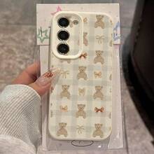 1pc TPU Soft Cute Bear Plaid Bow Pattern Shockproof Protective Phone Case Compatible With Samsung/Redmi Models - White - View 2
