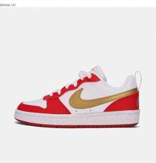 Nike 新款大童 DUNK 运动鞋，休闲滑板鞋 - 紅色/白色/金色 - 查看 3