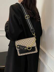 Retro Fashion Chic Niche One Shoulder Diagonal Underarm Wide Strap High-Quality Floral Print Double-Layer Women Small Square Bag - Grey - View 7